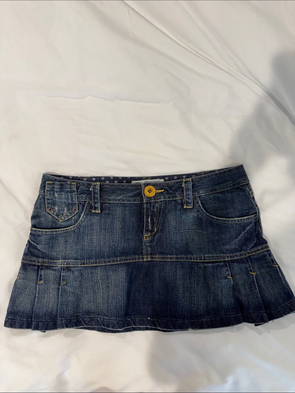 Zara Dark Blue Denim Mini Skirt with Pleated Hem
